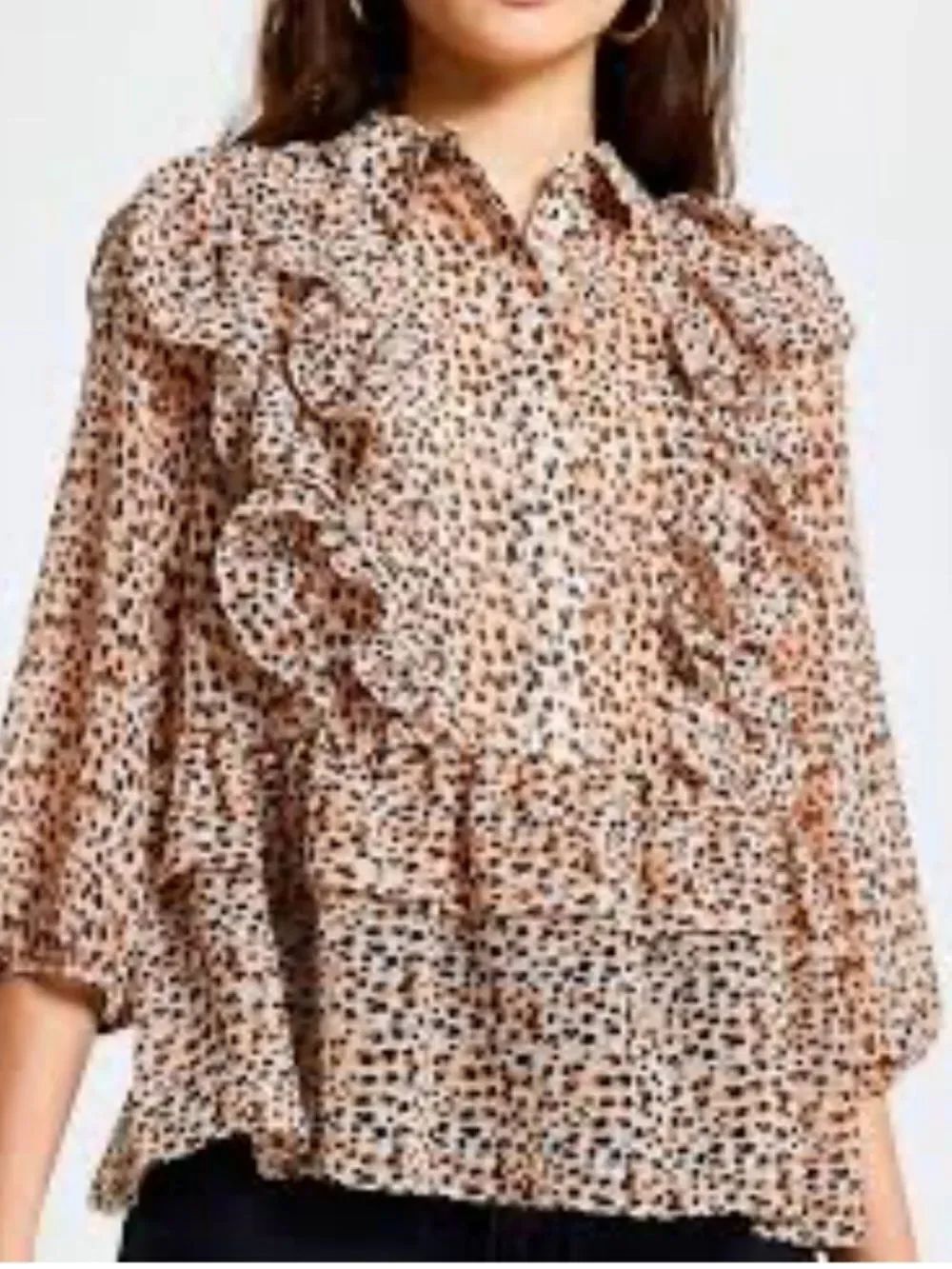 River Island Beige Leopard Ruffle Blouse size 12
